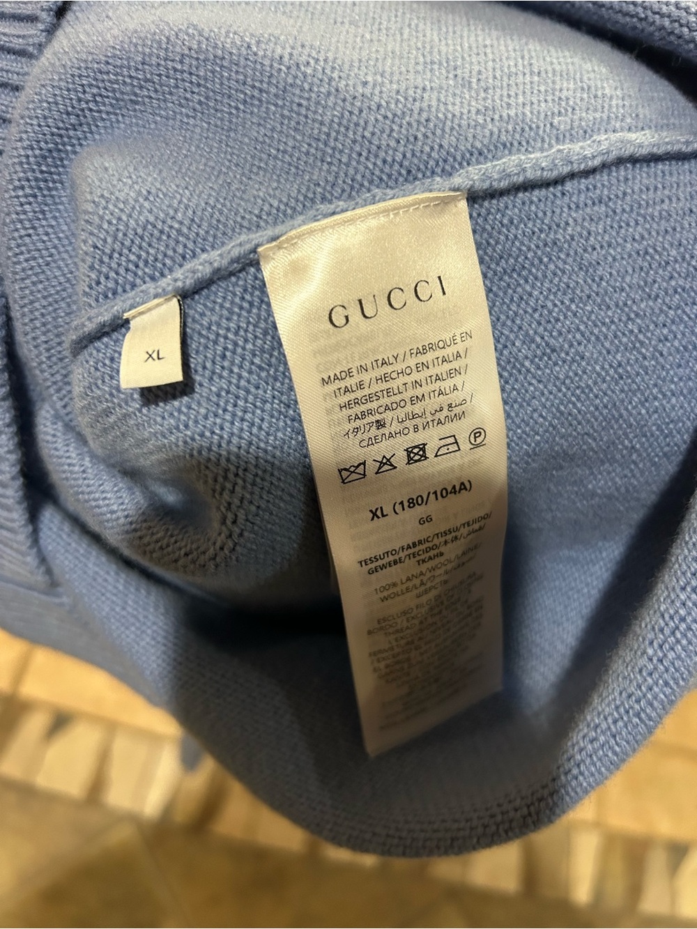 Men's Gucci Light Blue Men's felted wool knit Crewneck Sweater size XL Italy - Picture 7 of 11